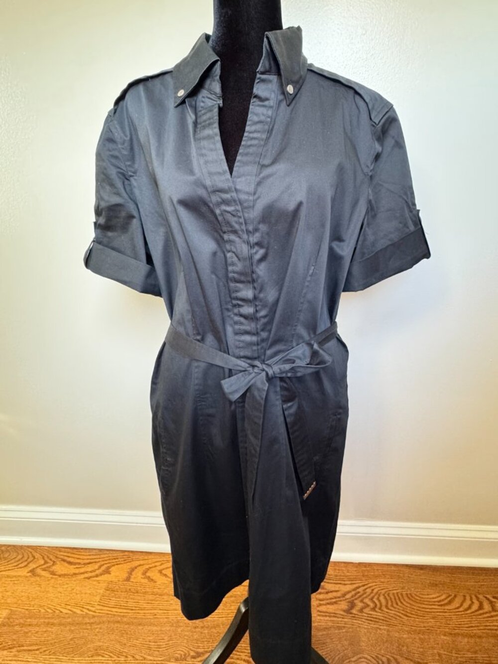 NY&C Black Belted Utility Shirt Dress Sz 14 Quiet Luxury, Office, Business - Picture 2 of 14